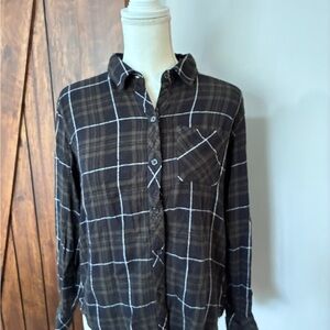 Rails Women’s Lightweight Flannel Hunter Olive Carbon White Size Medium